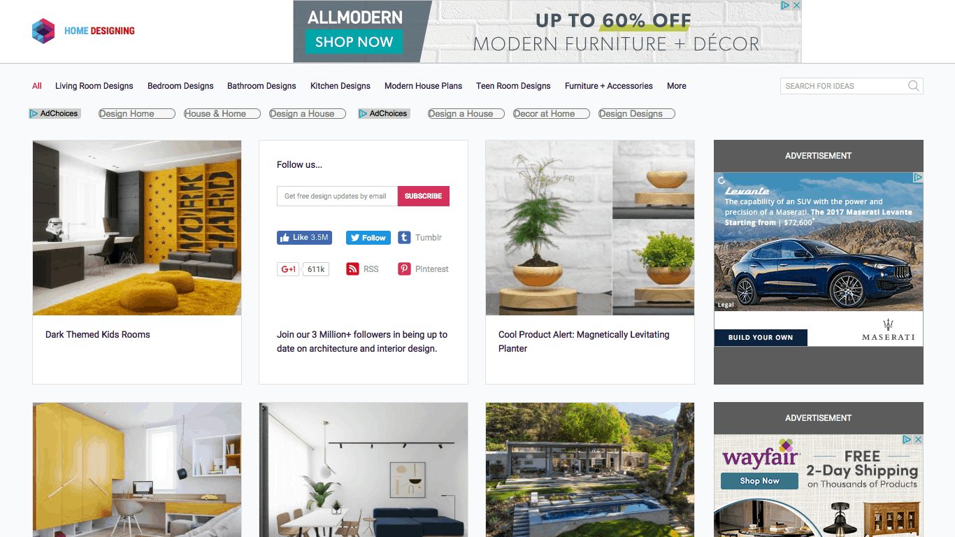 Home Designing's Appealing Homepage