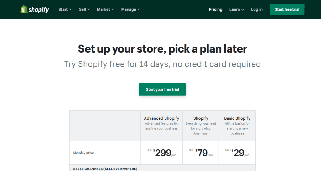 Thiết lập giá Shopify và mở cửa hàng trực tuyến của bạn ngay hôm nay - Bản dùng thử miễn phí