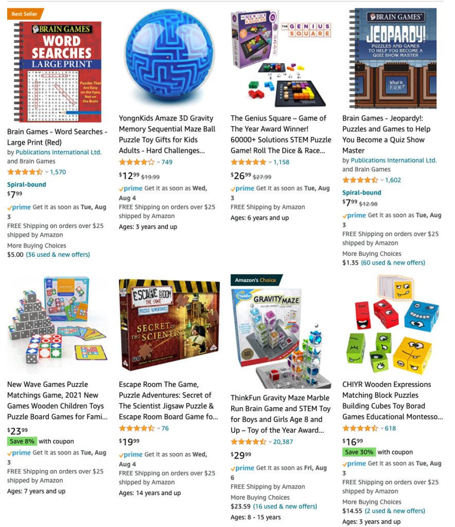 Puzzles and games on Amazon