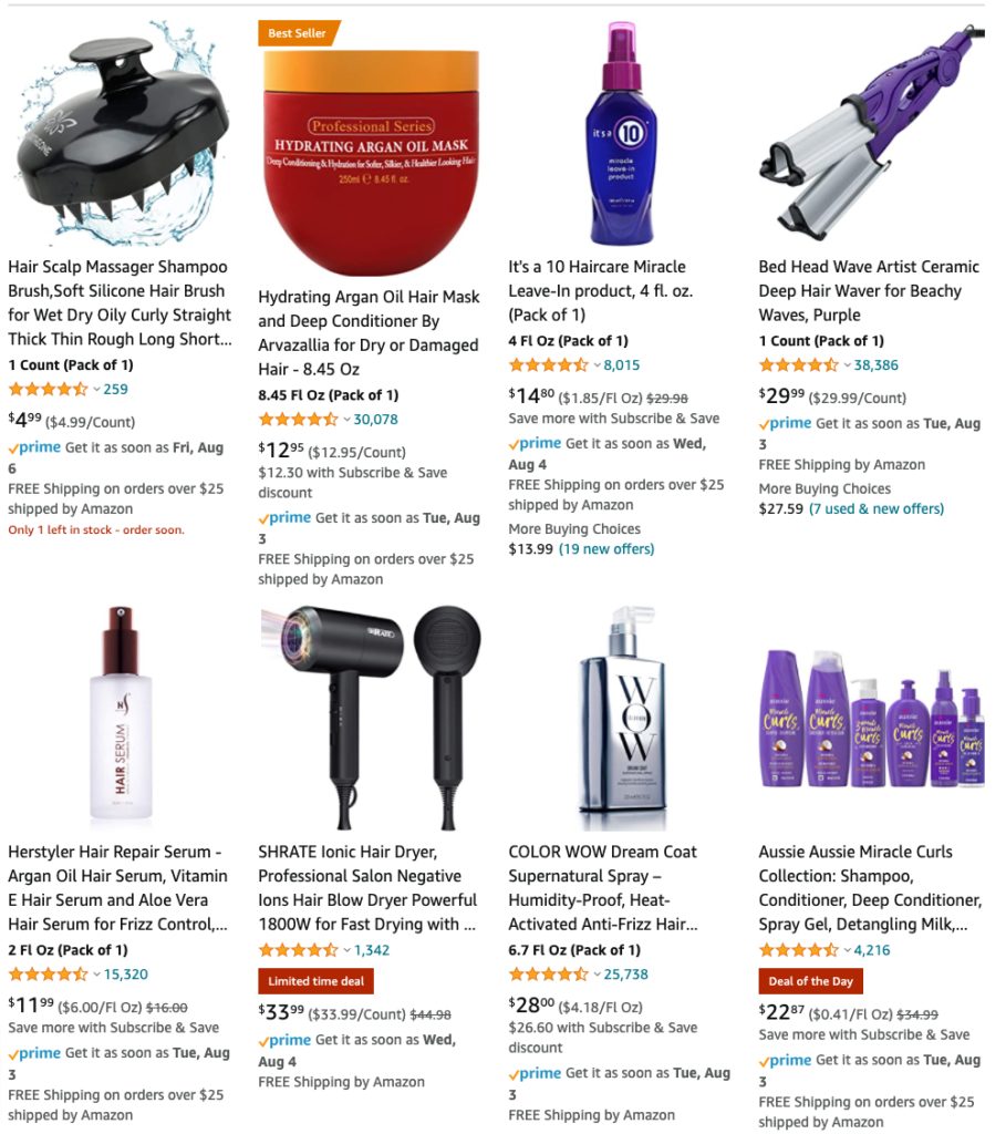 hair care products on Amazon