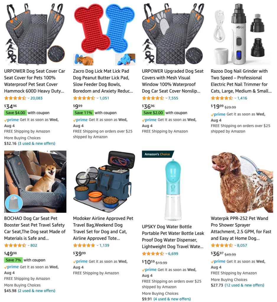 Pet supplies on Amazon