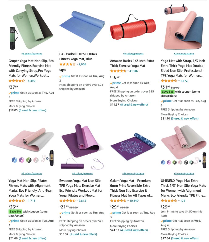 Yoga mats on Amazon