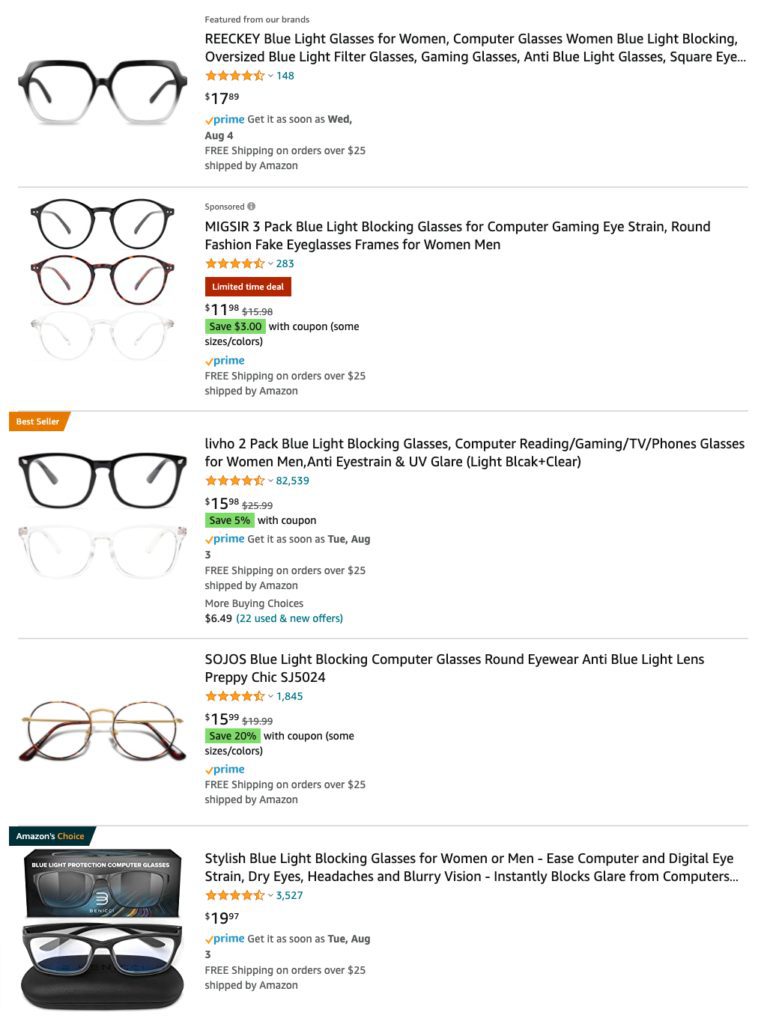 Blue light glasses Amazon
