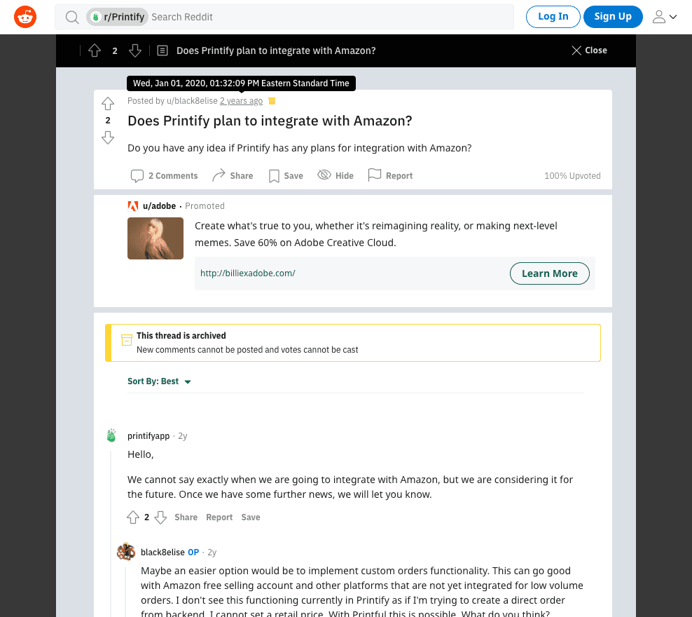 Printify Amazon Integration Reddit Thread