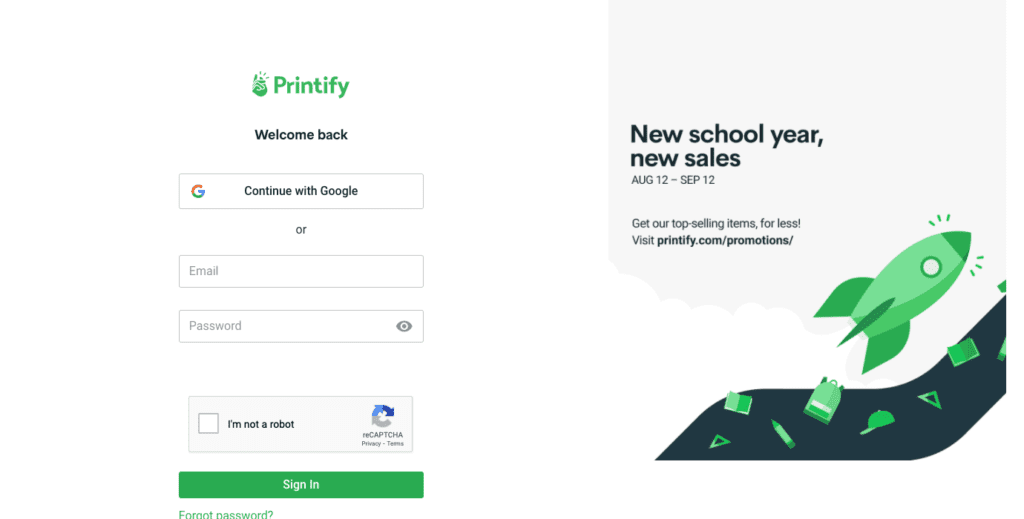 Printify signup page