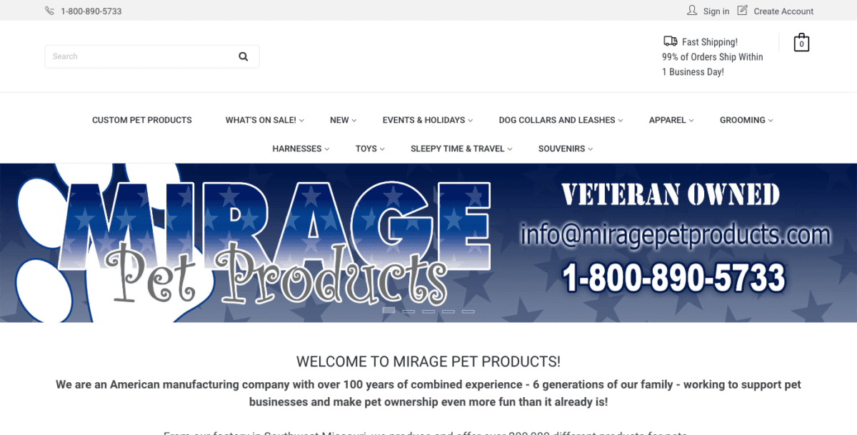 Mirage Pet Products Homepage