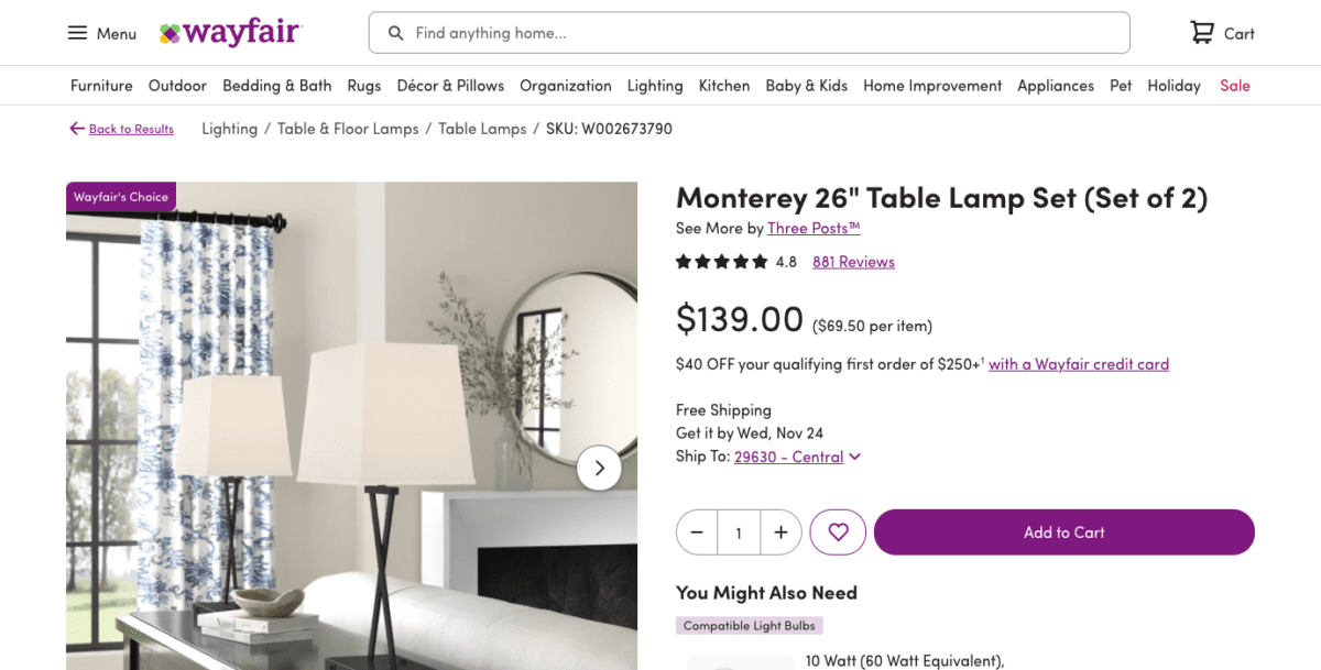 65 Best Drop S To, Monterey 26 Table Lamp Set