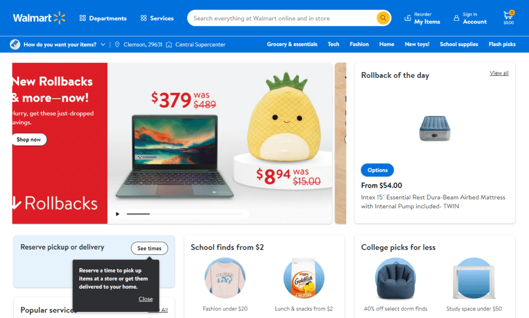 Walmart Homepage snapshot