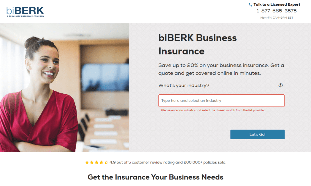 BiBERK Business Insurance Homepage