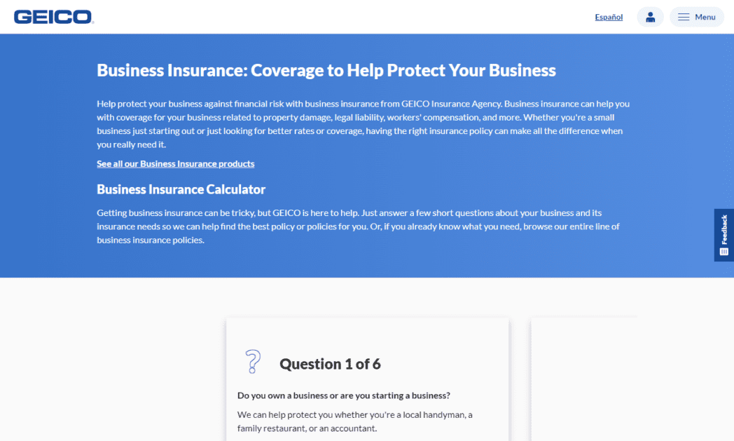 Geico Business Insurance Homepage
