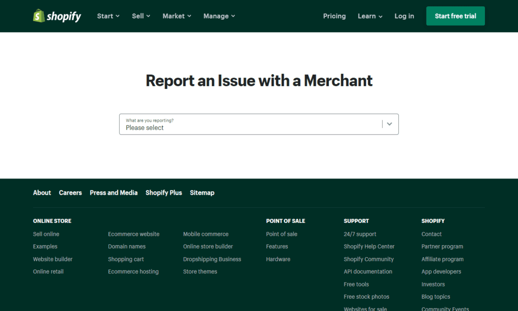 Shopify Report an Issue With a Merchant