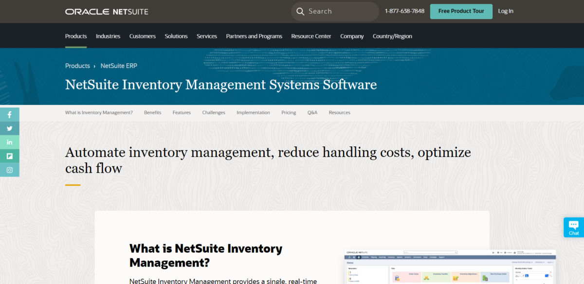 Software de sistemas de gestión de inventario Oracle NetSuite