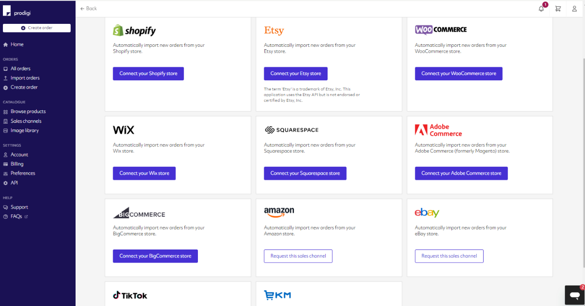 and have orders flow automatically into Prodigi for fulfilment