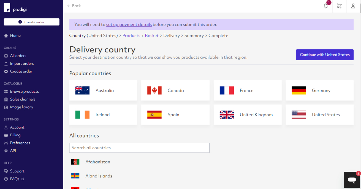 Prodigi delivery Countries